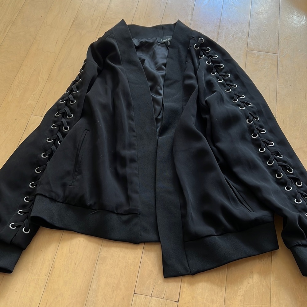 Black Bomber Jacket Small - Beautiful Sleeves